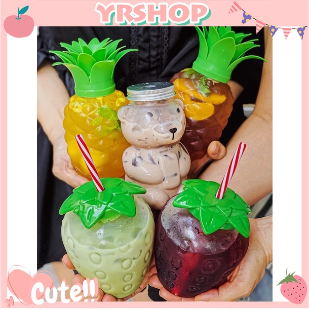 Bình nước 420ml hình gấu hoạt hình 3D dễ thương tiện dụng để đựng trà sữa/ cà phê