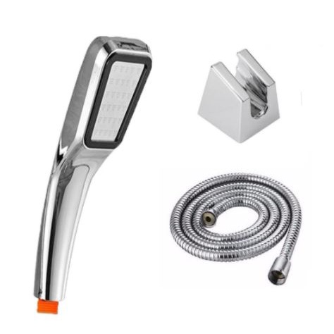 Bộ Vòi chậu rửa liền sen nóng lạnh 2 chân bằng đồng Kèm vòi sen tăng áp vuông dẹt nhựa ABS mạ màu Bạc cao cấp - Đủ bộ