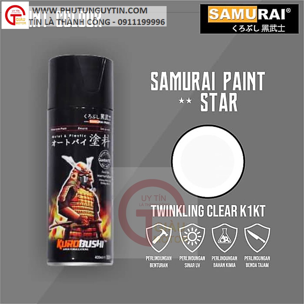 K1kt _ Sơn xịt sơn xe máy Samurai K1KT 300m keo trong nhũ  lấp lánh kim tuyến _ Twinkling Clear, shop uy tín, giao nhanh