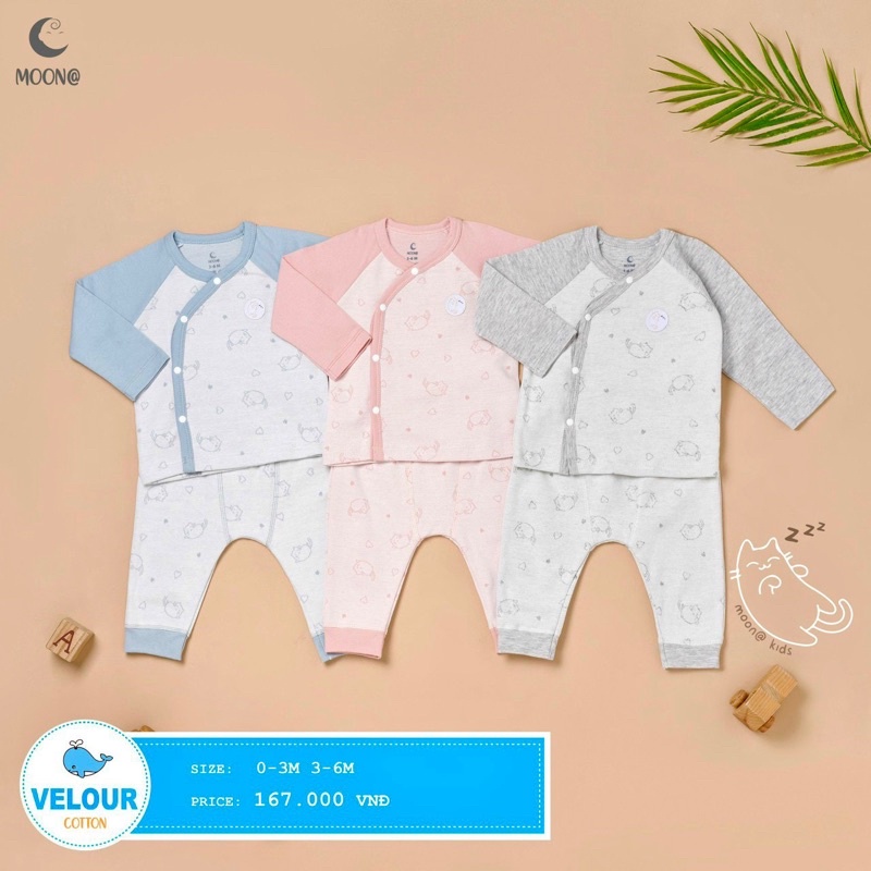 Bộ cài lệch Moon@ vải cotton cho bé trai/bé gái