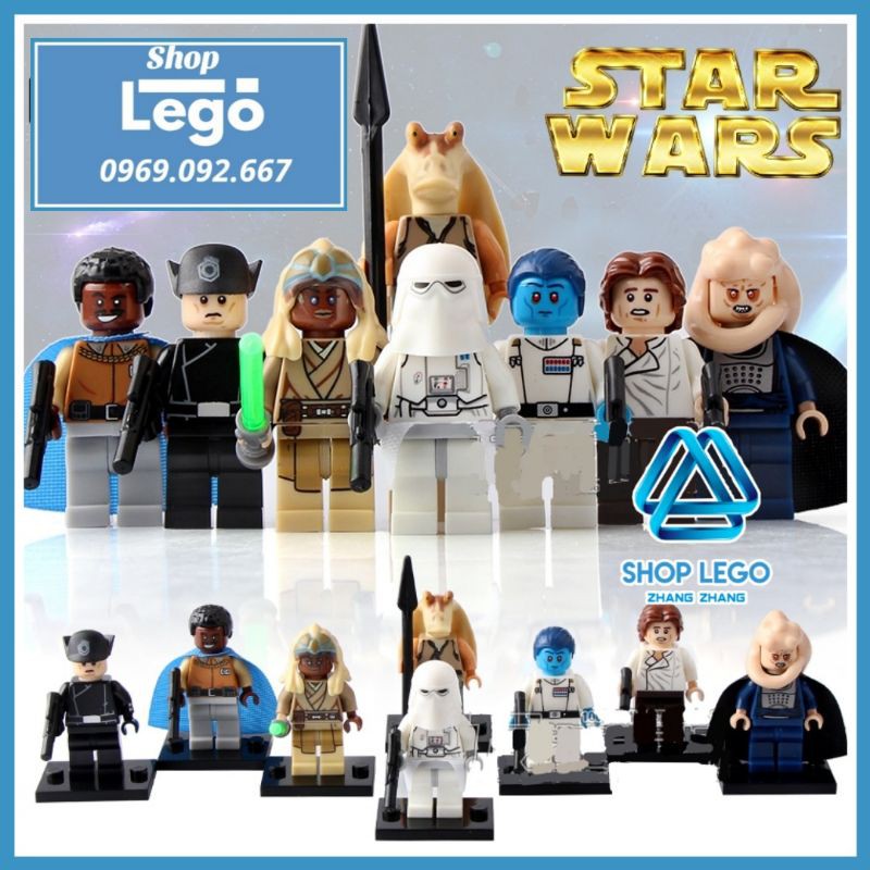 Xếp hình Star Wars Snowtrooper - Admiral - Fortuna - Han Solo - Lando - Stass - Jar Binks Lego Minifigures Pogo PG8050