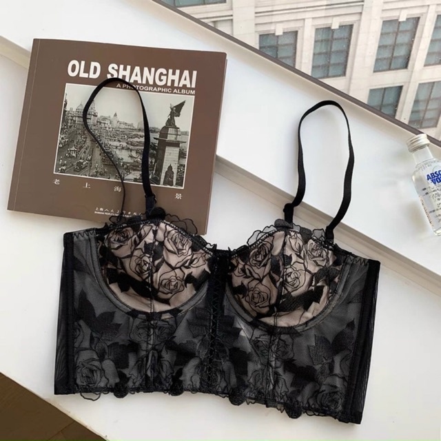 Áo corset ren có gọng mút vừa nâng ngực họa tiết lá ẩn siêu sang CS03