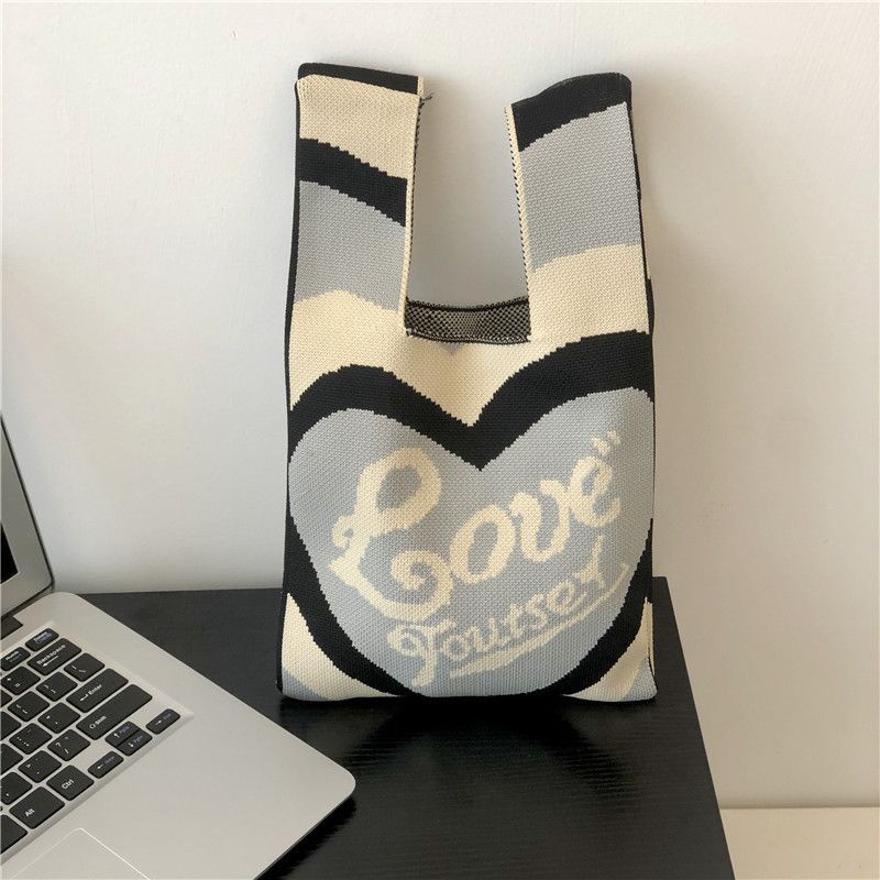 Túi Tote Đeo Dưới Cánh Tay Dệt Kim Thiết Kế Trái Tim Đôi Thời Trang Mùa Hè Hàng Mới 2022 Dành Cho Bạn Nữ