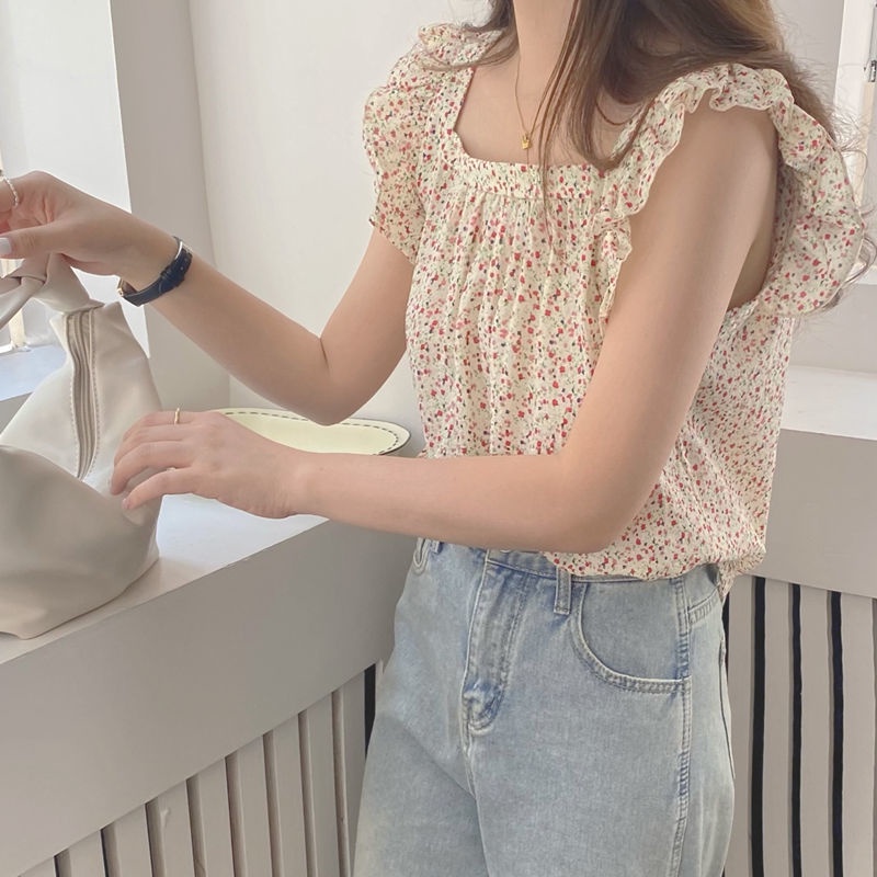 Áo Sơ Mi Nữ Tay Cánh Tiên Họa Tiết Hoa Nhỏ Xinh Xắn