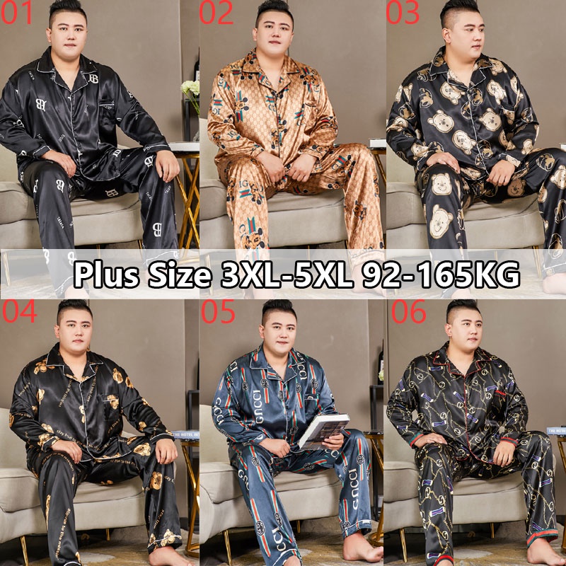 Bộ Đồ Ngủ Dài Tay Bằng Lụa Satin Plus Size 3XL-5XL Thời Trang Hàn Quốc Cho Nam