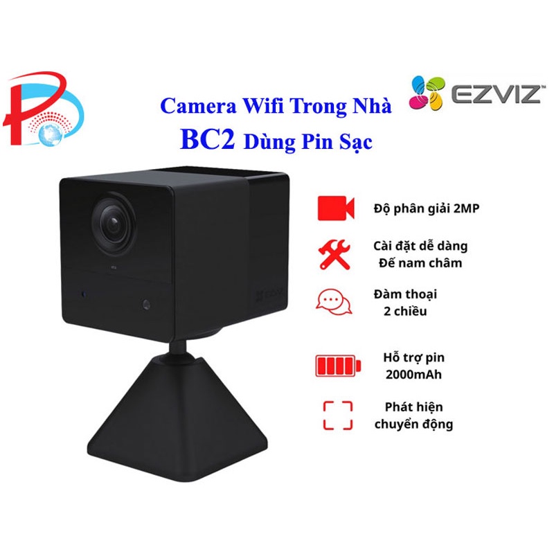 Camera Wifi Trong Nhà EZVIZ BC2 1080P Tích Hợp Pin Sạc 2.000mA - Đàm Thoại 2 Chiều - Hàng Chính hãng