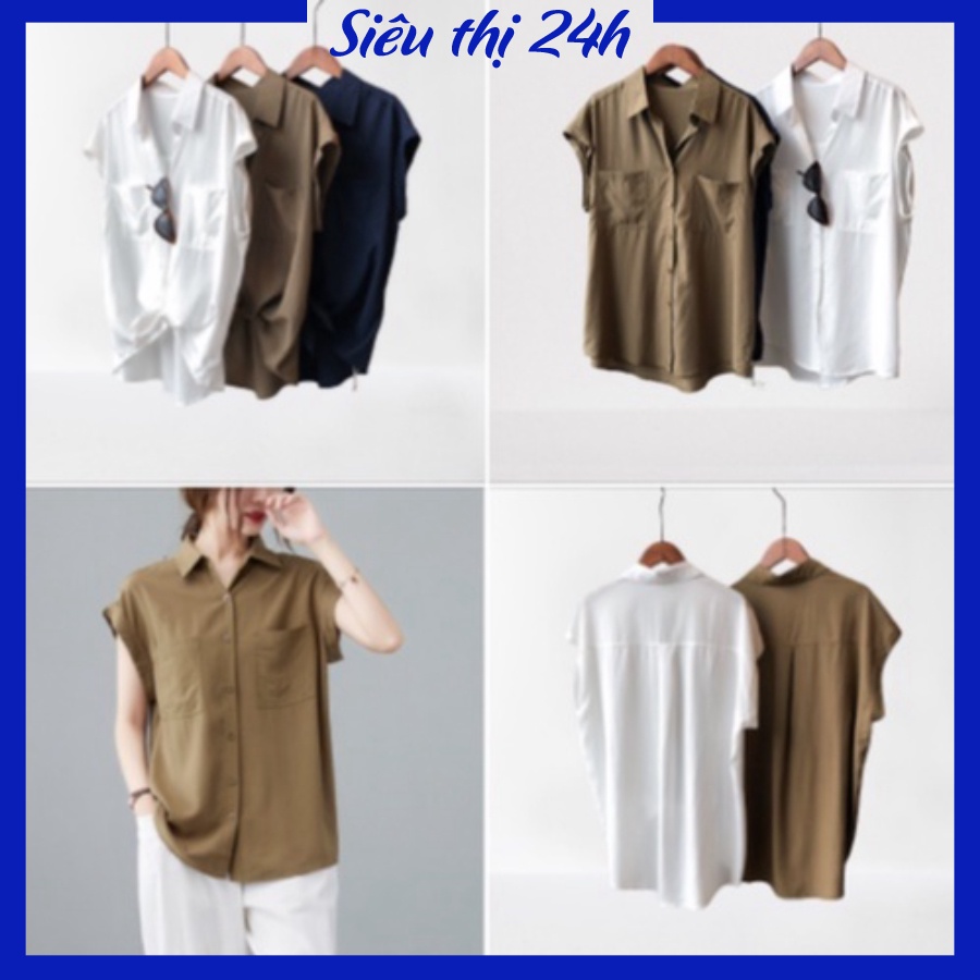 Áo sơ mi nữ tay ngắn Hàn Quốc Siêu thị 24 giờ chất liệu đũi tơ mềm mát, form trẻ trung phá cách SMH.33