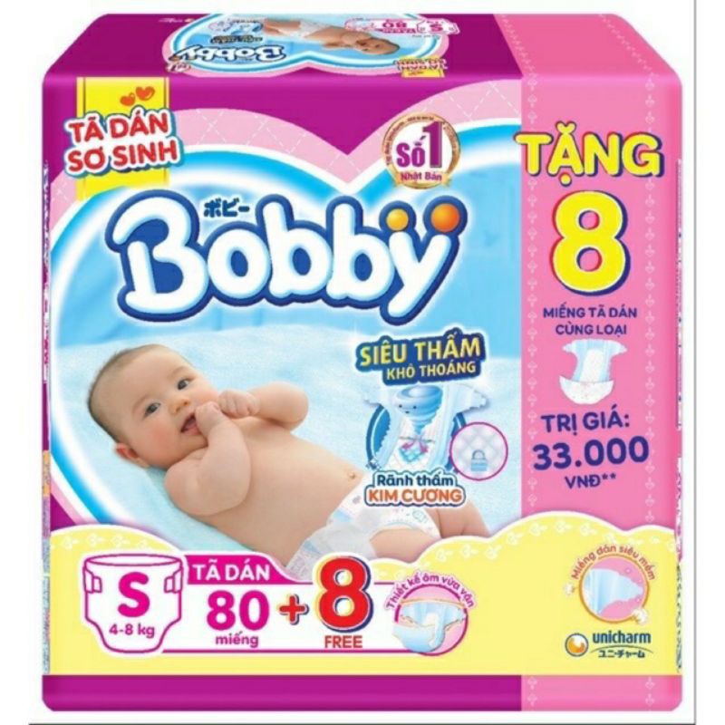 Tã dán Bobby S80,M76,L68,XL62,XXL56 mới