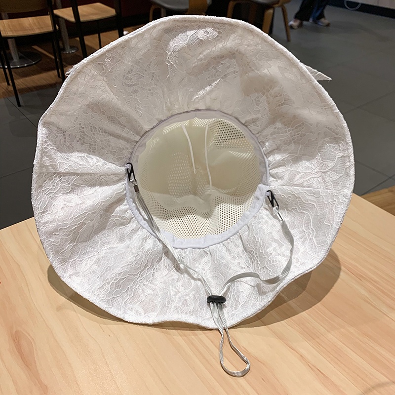 Nón tai bèo rỗng vành rộng che mặt chống nắng viền ren hình nơ thời trang mùa hè Hàn Quốc cho nữ khi đạp xe / đi biển