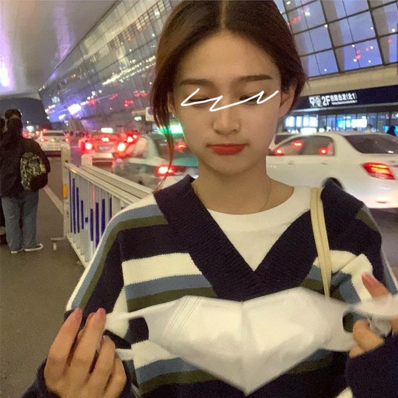 Áo khoác cardigan dệt kim cổ chữ v dáng rộng họa tiết kẻ sọc ngang phong cách sành trẻ trung cho nữ Xiaozhainv | BigBuy360 - bigbuy360.vn