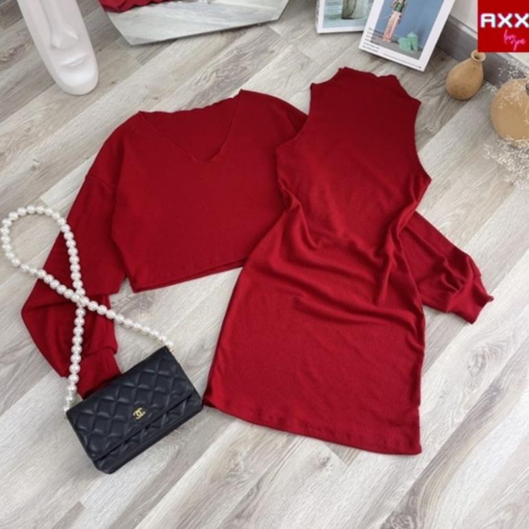 Váy Len Đỏ NaDO,  Đầm Len Cổ Lọ Ôm  Cao Cổ Mặc Tết Noel Mùa Thu Đông Kèm Áo Khoác Len Nữ Mềm Màu Đỏ Dài Tay | BigBuy360 - bigbuy360.vn