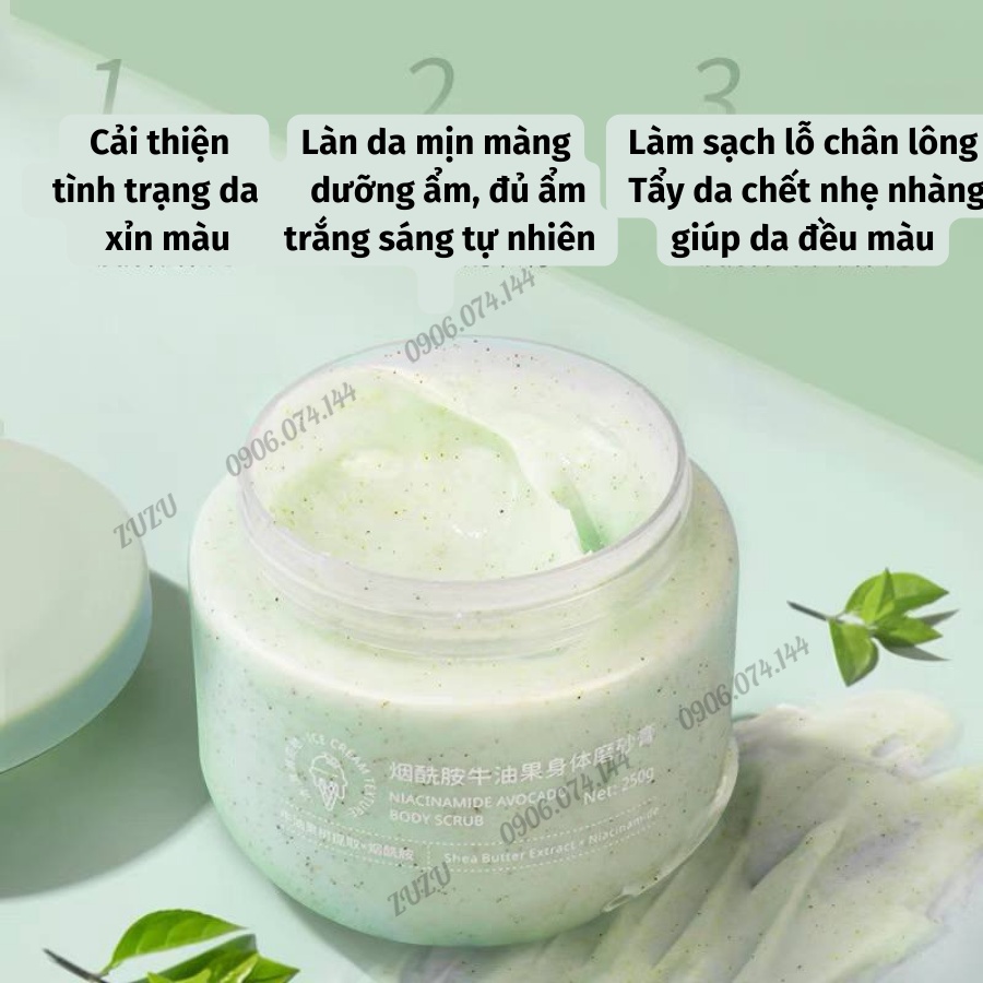 Tẩy Tế Bào Chết, Tẩy Da Chết Body Bơ thu nhỏ lỗ chân lông, làm mềm và giữ ẩm sáng da ZUZU