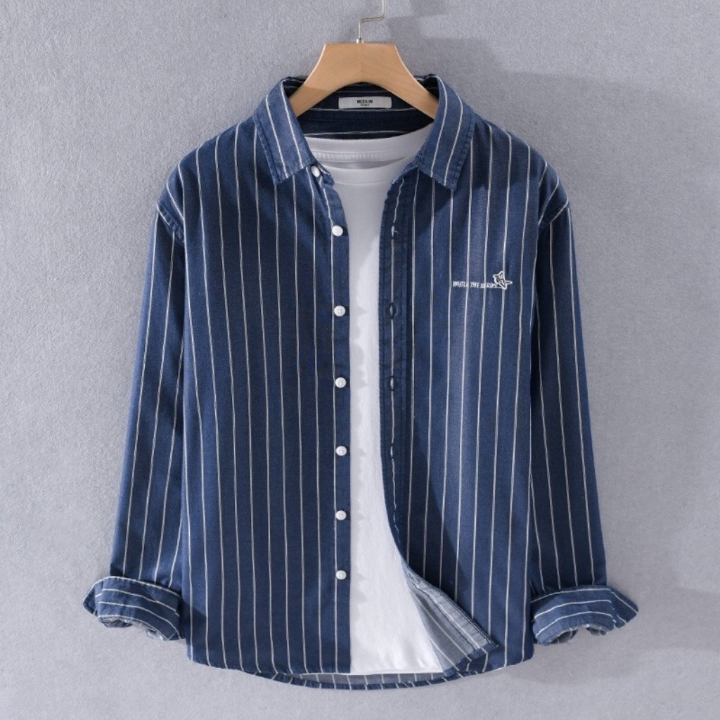 Áo Sơ Mi Nam Dài Tay Sọc Chữ NF322 Chất Vải Mềm Mịn Chuẩn Shop Thời trang EMEY LUXURY