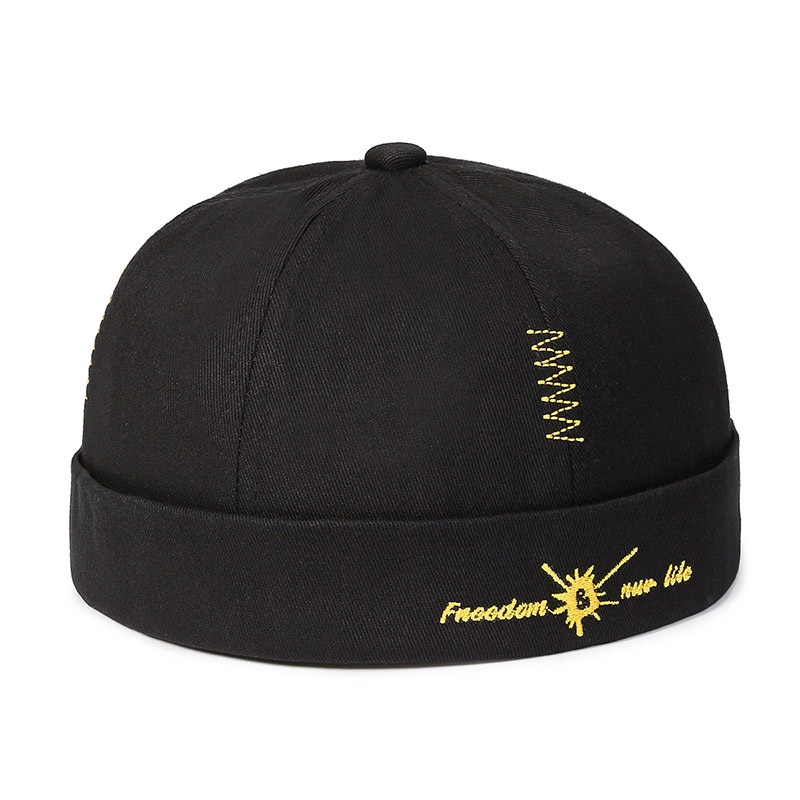 Mũ Beanie Cotton Màu Đen Thêu Chữ Phong Cách Hip Hop Thời Trang Cho Nam Nữ