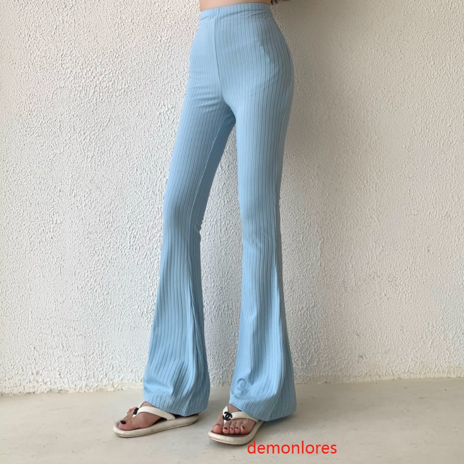 Quần dài ống loe eo cao màu trơn thời trang đơn giản gợi cảm dành cho nữ