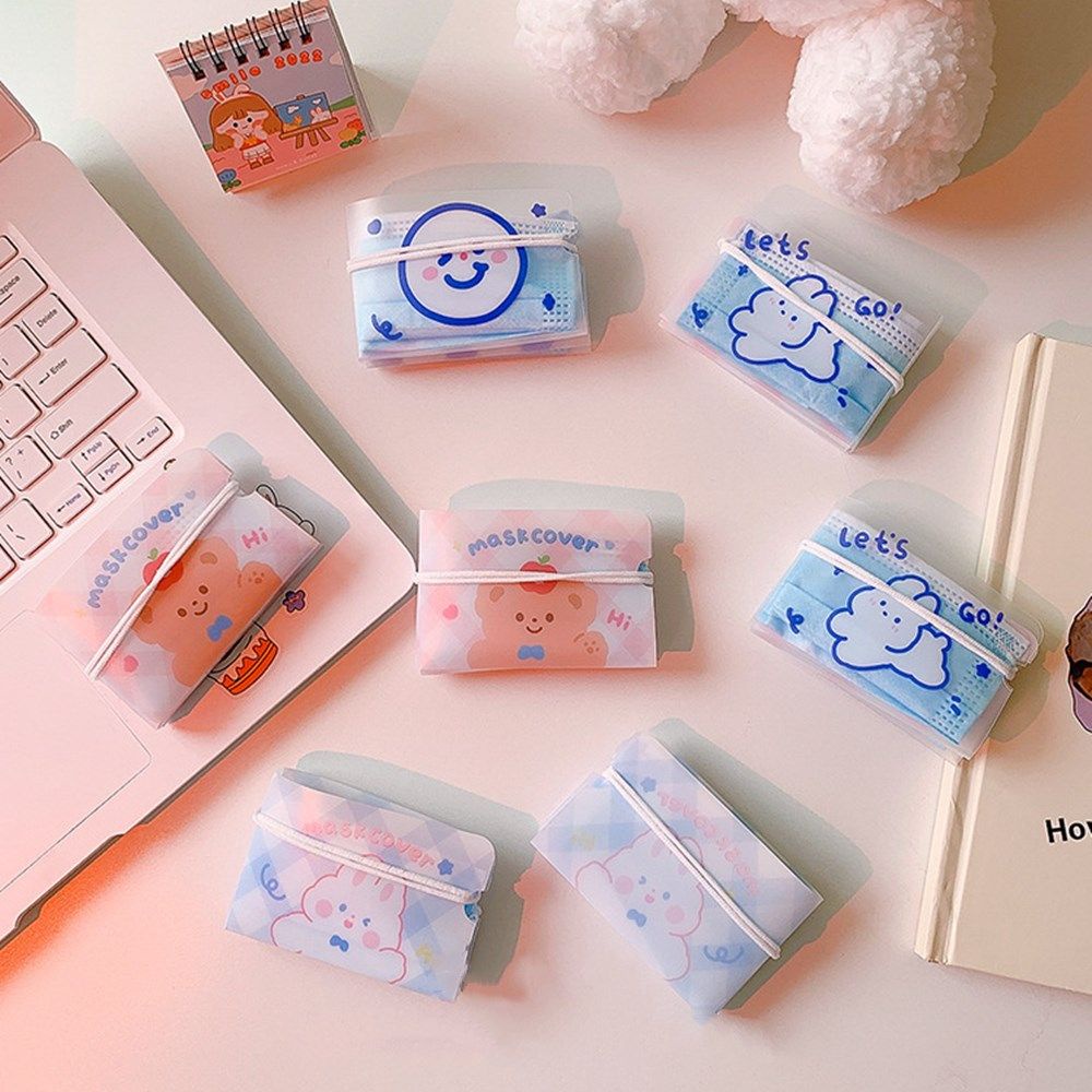 Set 1 / 5 Hộp Đựng Khẩu Trang Chống Bụi Có Thể Gấp Gọn Bảo Vệ Mặt Họa Tiết Hoạt Hình
