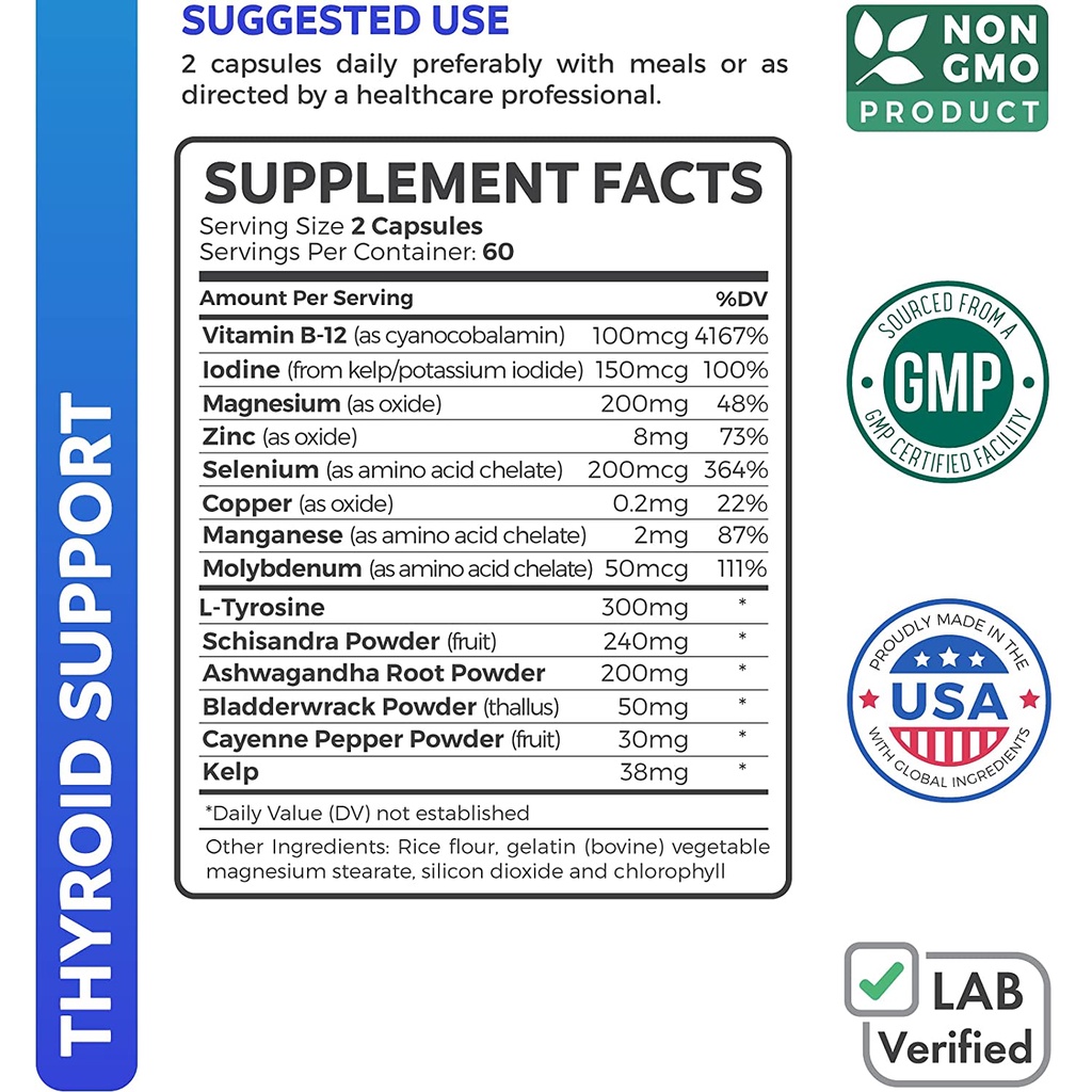 Thyroid Support With Iodine - Viên uống hỗ trợ tuyến giáp với Iốt, giúp cải thiện năng lượng và tăng cường trao đổi chất