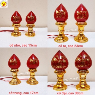 Đèn thờ cúng trái đào (1 cặp) nhiều kích thước, phù hợp với mọi loại ban thờ, khám thờ lớn, nhỏ...