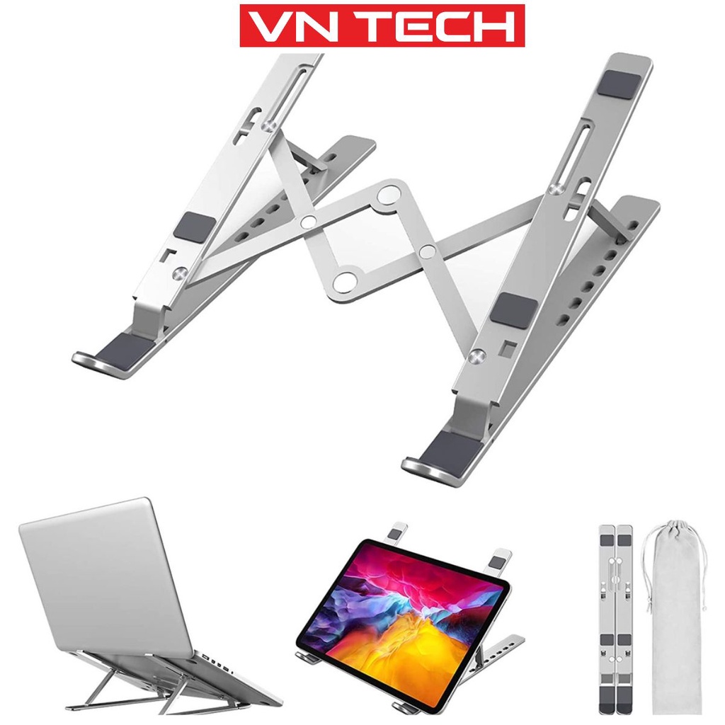 Giá Đỡ Laptop Macbook D102 kiêm kệ đỡ máy tính nhôm cao cấp tản nhiệt, tiện lời sử dụng, 7 nấc điều chỉnh