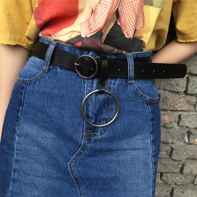 Thắt Lưng Da PU Khóa Tròn Kim Loại Thời Trang Hàn Quốc Cho Nữ