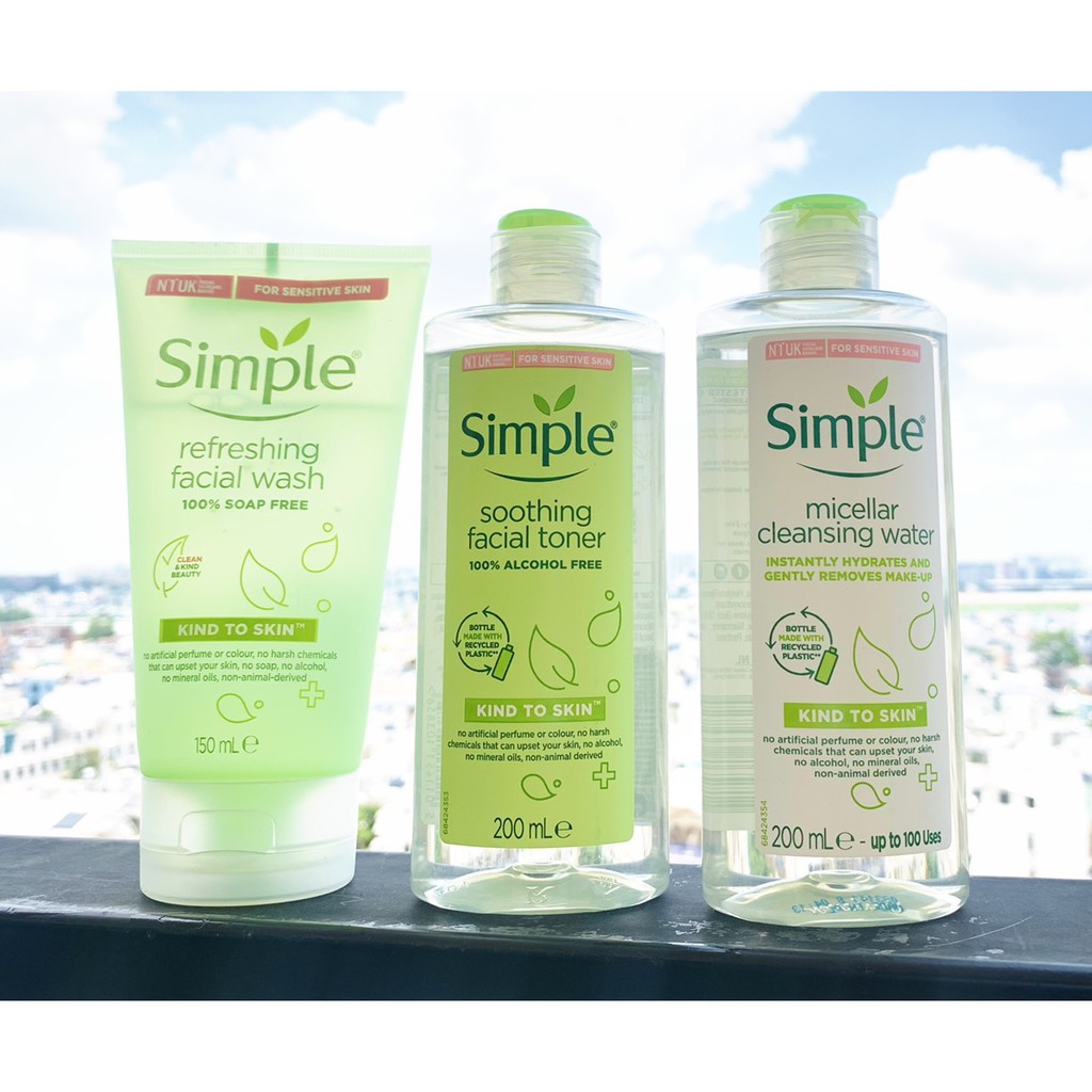 (Combo ) sửa rửa mặt simple xanh lá+ Toner nước hoa hồng simple dành cho da nhạy cảm