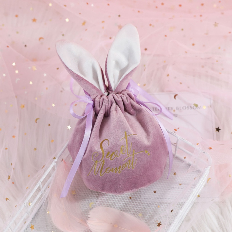Túi Đựng Kẹo Bằng Vải Nhung Hình Tai Thỏ Dễ Thương