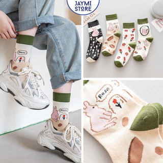 [Freeship + Mã giảm giá] Tất Vớ Nữ Cotton Cổ Cao họa tiết Thỏ Vintage, chất dày dặn, cotton mềm mịn , Hàng Taobao có sẵn