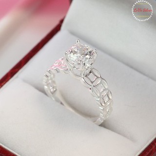 Nhẫn nữ phong thủy chuẩn bạc ta đá cubic zirconia màu trắng cho người mệnh thủy