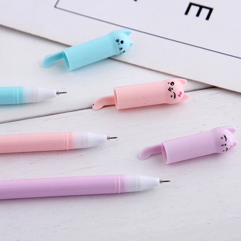Bút gel mực đen ngòi 0.5mm vỏ hình mèo bằng nhựa đáng yêu