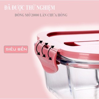 Hộp cơm thủy tinh - Hộp đựng thức ăn cao cấp chia nhiều ngăn, có đũa thìa, nhỏ gọn tiện lợi (HABI34)