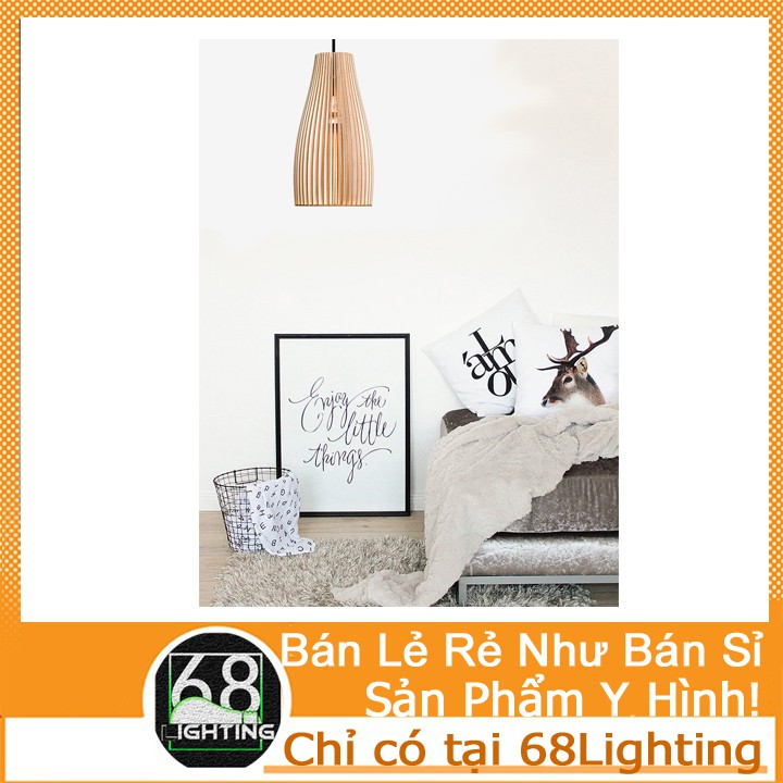 Đèn gỗ , đèn trang trí, đèn thả trần, đèn decor phòng ngủ hình rọ cá-giá rẻ LP0451 (Màu Gỗ)