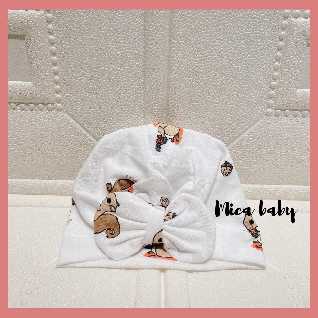 Mũ turban màu trắng họa tiết sóc nâu đáng yêu cho bé Mica Baby MTB99