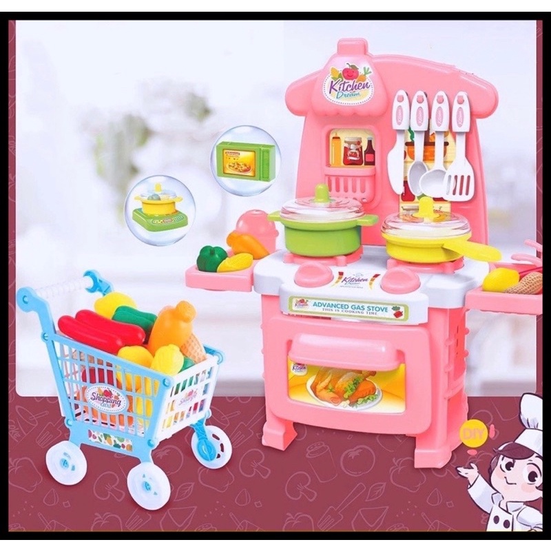 Bộ đồ chơi nấu ăn nhà bếp KITCHEN DREAM cho bé kèm xe đẩy, đồ chơi mô phỏng đồ dùng nhà bếp nấu ăn