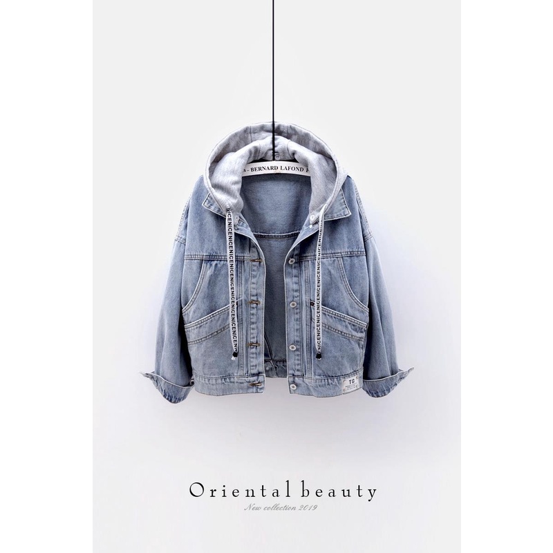 Áo khoác denim dáng rộng ngắn có túi phong cách Hàn Quốc thời trang xuân thu cho nữ