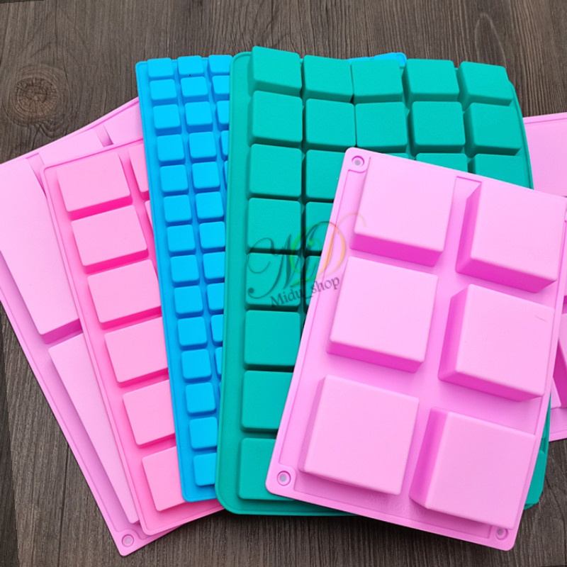 Midu - Khuôn silicon 6 ô, 12 ô, 40 ô, 126 ô hình vuông đổ socola rau câu Làm bánh xà phòng handmade