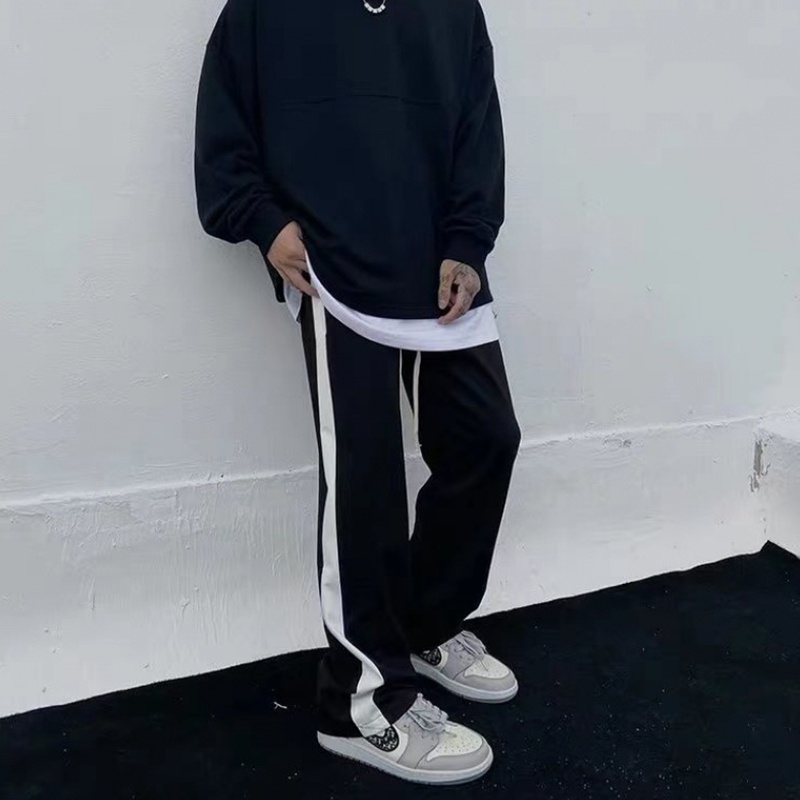 Quần thể thao ống rộng phối sọc trắng đen cá tính đơn giản phong cách hiphop thời trang dành cho nam