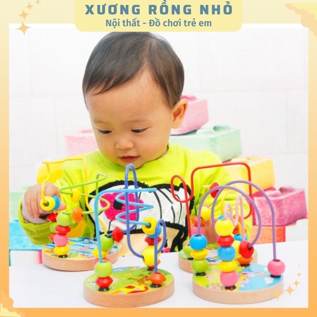 Đồ chơi luồn hạt size nhỏ cho bé, đồ chơi gỗ trẻ em, giáo cụ montessori, Xương Rồng Nhỏ