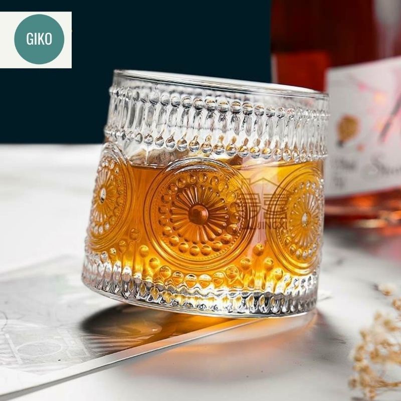 Cốc thủy tinh cao cấp ly rượu vang đế lồi ánh pha lê họa tiết hiện đại trong suốt sang trọng chịu lực tốt  GIKO LOẠI 1