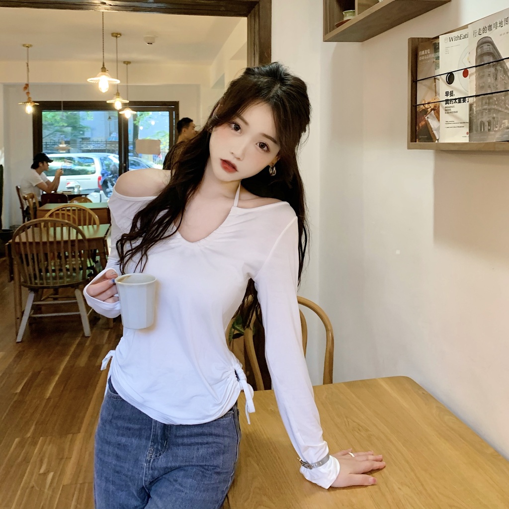 Áo thun COZOK dài tay cổ yếm phong cách Hàn Quốc thời trang