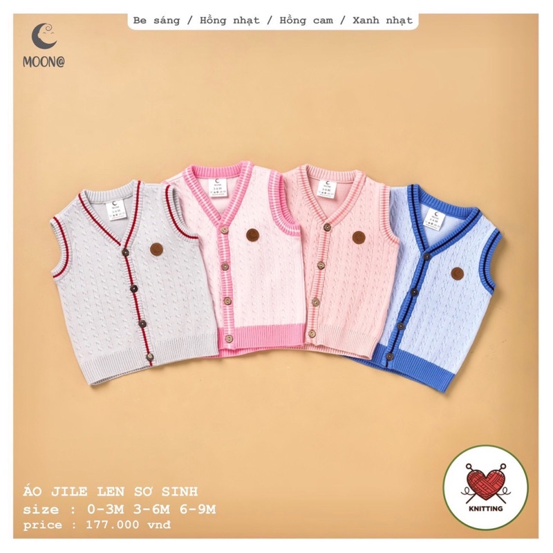 Moon - Áo gile len sơ sinh cúc giữa
