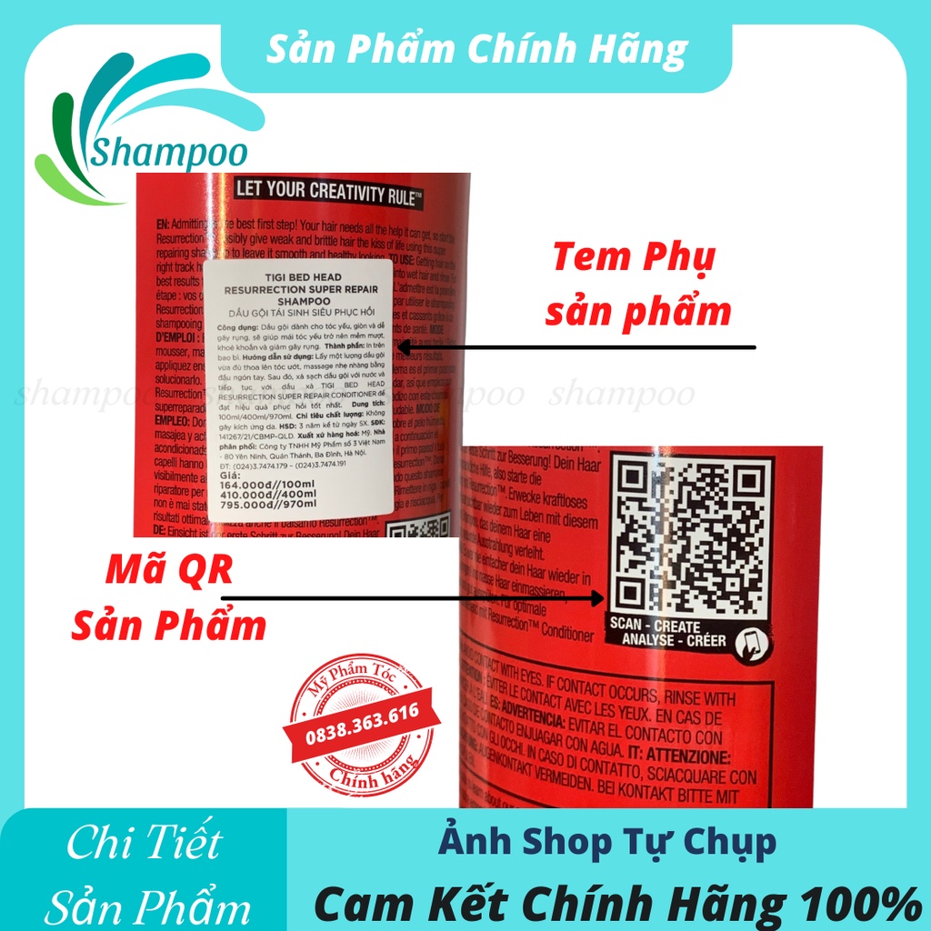 Dầu gội TIGI BED HEAD 970ml phục hồi tóc khô xơ hư tổn giảm gãy rụng hàng chính hãng