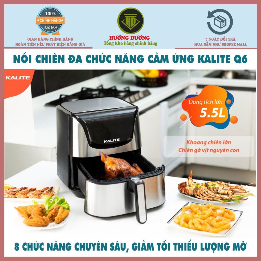 Nồi chiên không dầu Kalite Q6, công suất 1700W, dung tích 5,5L, bảng điều khiển điện tử