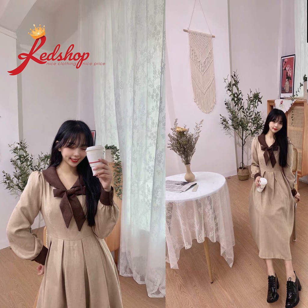 Đầm dáng xòe dài xếp ly ôm eo thắt nơ trước ngực LAN28304 Redshop Official Store