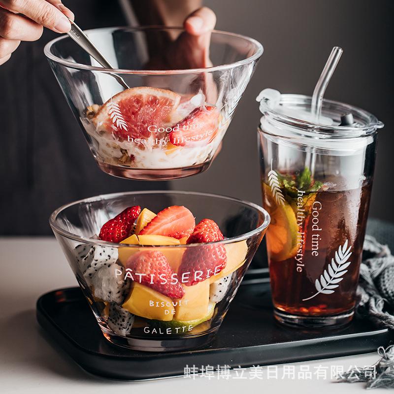 Thứ 5 màu xám🌱Tô thủy tinh đựng Salad/trái cây/Salad kiểu Pháp dễ thương