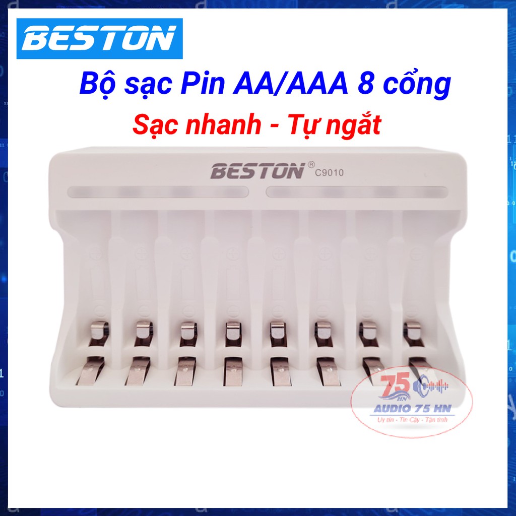 {Hàng chính hãng} Bộ Sạc Pin AA, AAA Beston C9010, Sạc cùng lúc 8 Pin, sạc nhanh tự ngắt khi đầy, Led báo trạng thái sạc