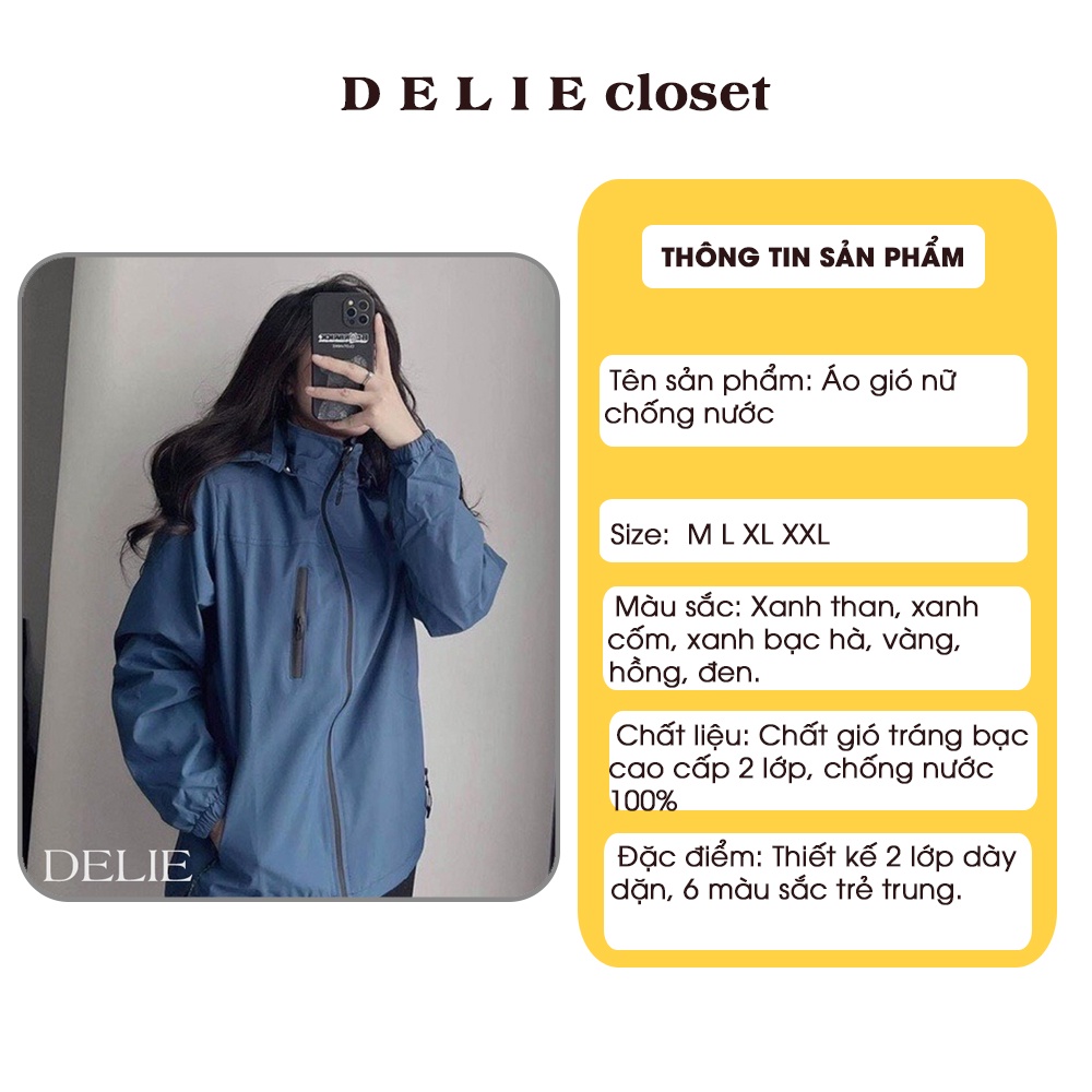 Áo khoác gió nữ 2 lớp chất tráng bạc chống nước, chống gió, cản bụi, áo gió nữ 2 lớp mũ tháo rời có bigsize DELIE AG02