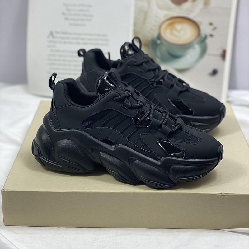 Giày thể thao nữ Shougo - giày sneaker nữ 2 màu đen &amp; kem chất da đẹp đế bự độn đế cao giày ulzzang hàn quốc giá rẻ 2021