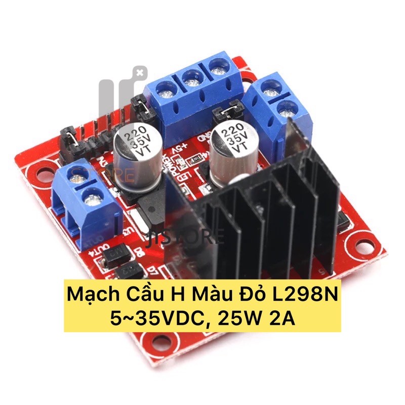 Mạch Cầu H 2A Đỏ/Xanh Lá L298N Nguồn 5~46VDC công suất 25W 2A