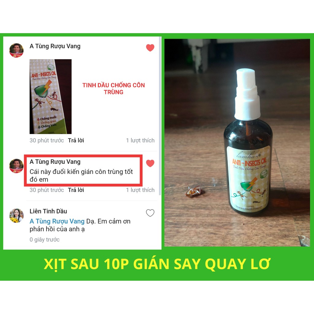 Tinh dầu chống côn trùng Lam Hà đuổi muỗi, chống kiến, gián, ruồi, mối chai xịt 100ml Tinh Dầu 100 Shop