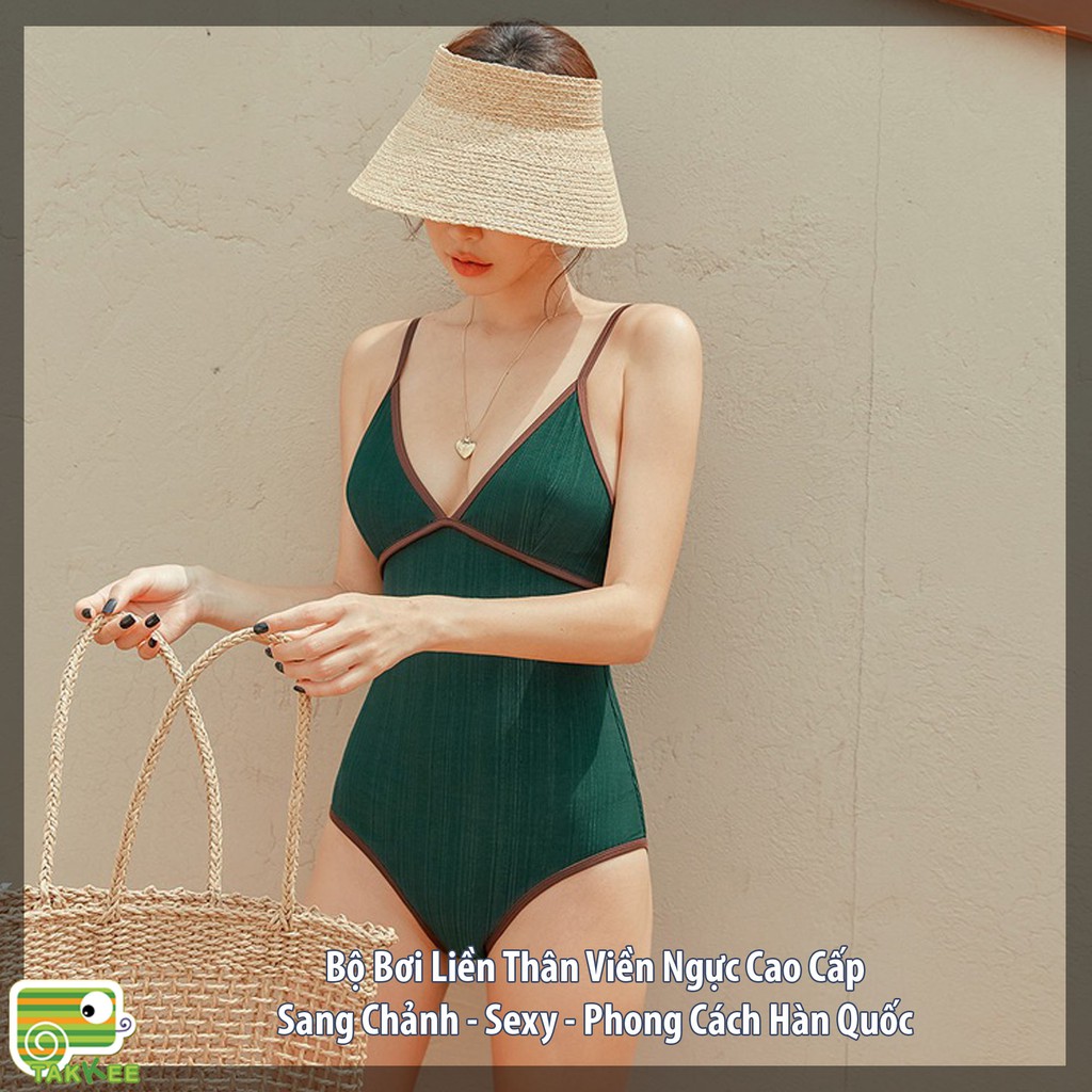 Đồ Bơi Nữ, BiKiNi Liền Thân Xanh Rêu Sang Chảnh Phong Cách Hàn Quốc